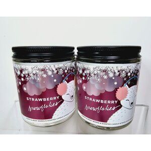2 STRAWBERRY SNOWFLAKES Bath & Body Works Scented Single Wick Candles 7oz NEW